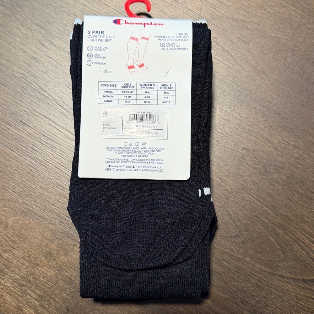 Champion Performance Soccer Socks Black Size Large Adult Two Pair Over The Calf